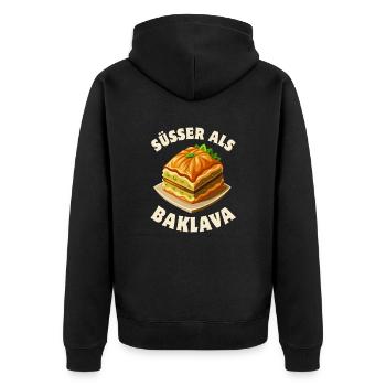 Süßer als Baklava - Süßspeise - Spruch - Unisex Premium Bio Zip Hoodie - Schwarz - Hinten - Nico (187cm)