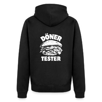 Döner Tester - Fast Food - Spruch - Unisex Premium Bio Zip Hoodie - Schwarz - Hinten - Nico (187cm)