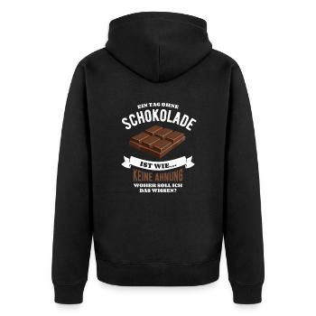 Ein Tag ohne Schokolade - unvorstellbar - Spruch - Unisex Premium Bio Zip Hoodie - Schwarz - Hinten - Nico (187cm)