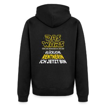 Das Wars - Rente - Glückliche Rentnerin - Spruch - Unisex Premium Bio Zip Hoodie - Schwarz - Hinten - Nico (187cm)