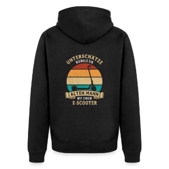 Unterschätze nie einen alten Mann mit E-Scooter - Unisex Premium Bio Zip Hoodie - Schwarz - Hinten - Nico (187cm)