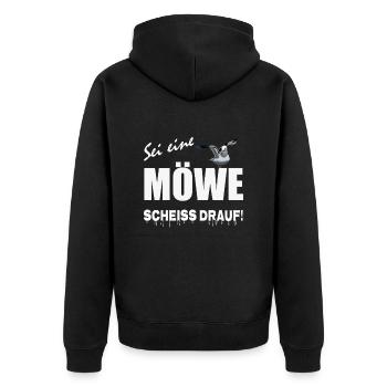 Sei eine Möwe scheiss drauf - Unisex Premium Bio Zip Hoodie - Schwarz - Hinten - Nico (187cm)