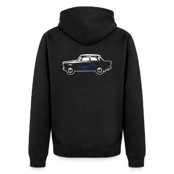 P601 Trabbi Ost Oldtimer - Auto fürs Herz - Unisex Premium Bio Zip Hoodie - Schwarz - Hinten - Nico (187cm)