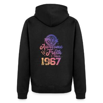 1967 awesome fresh - Unisex Premium Bio Zip Hoodie - Schwarz - Hinten - Nico (187cm)