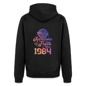 1984 awesome fresh - Unisex Premium Bio Zip Hoodie - Schwarz - Hinten - Nico (187cm)