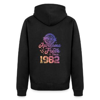 1982 awesome fresh - Unisex Premium Organic Zip Hoodie - black - Back - Nico (187cm)