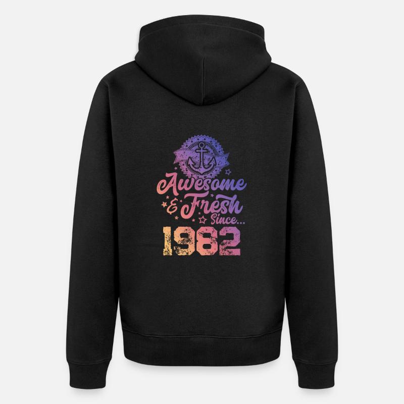 1982 awesome fresh - Unisex Premium Bio Zip Hoodie - Schwarz