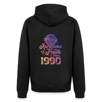 1990 awesome fresh - Unisex Premium Bio Zip Hoodie - Schwarz - Hinten - Nico (187cm)