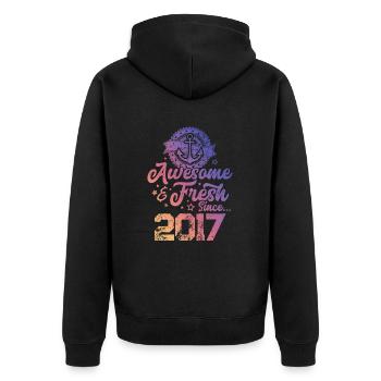 2017 awesome fresh - Unisex Premium Bio Zip Hoodie - Schwarz - Hinten - Nico (187cm)