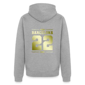 Barcelona 22 - Unisex Premium Bio Zip Hoodie - Grau meliert - Hinten - Nico (187cm)
