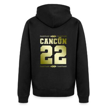 Cancun 22 - Unisex Premium Organic Zip Hoodie - black - Back - Nico (187cm)