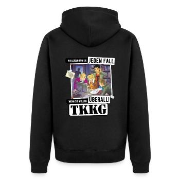 TKKG Titelmusik Wir Lösen Für Sie Jeden Fall - Unisex Premium Bio Zip Hoodie - Schwarz - Hinten - Nico (187cm)