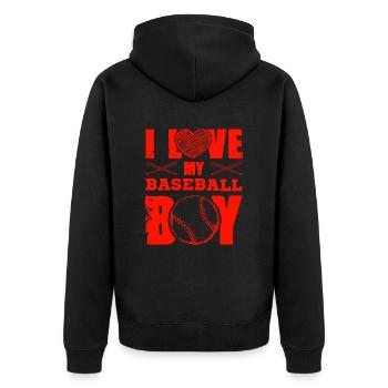 ich liebe baseball jungen - Unisex Premium Bio Zip Hoodie - Schwarz - Hinten - Nico (187cm)