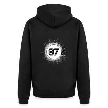 87 Zahl Klecks - Unisex Premium Bio Zip Hoodie - Schwarz - Hinten - Nico (187cm)