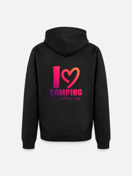 Ich liebe Camping - Unisex Premium Bio Zip Hoodie - Schwarz