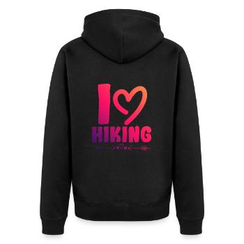 Ich liebe Hiking - Unisex Premium Bio Zip Hoodie - Schwarz - Hinten - Nico (187cm)