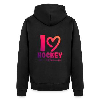 Ich liebe Hockey - Unisex Premium Bio Zip Hoodie - Schwarz - Hinten - Nico (187cm)