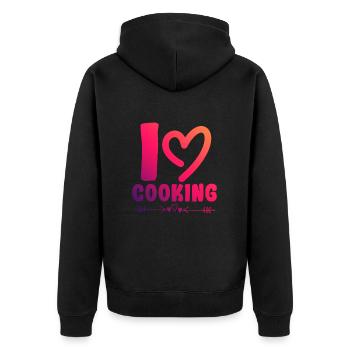 Ich liebe Kochen - Unisex Premium Bio Zip Hoodie - Schwarz - Hinten - Nico (187cm)