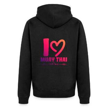 Ich liebe Muay Thai - Unisex Premium Bio Zip Hoodie - Schwarz - Hinten - Nico (187cm)