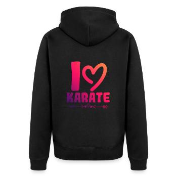 Ich liebe Karate - Unisex Premium Bio Zip Hoodie - Schwarz - Hinten - Nico (187cm)