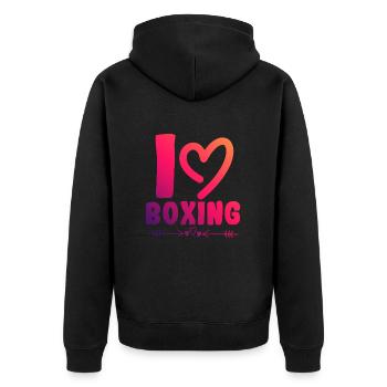 Ich liebe Boxen - Unisex Premium Bio Zip Hoodie - Schwarz - Hinten - Nico (187cm)