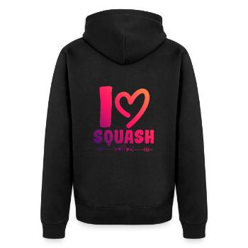 Ich liebe Squash - Unisex Premium Bio Zip Hoodie - Schwarz - Hinten - Nico (187cm)