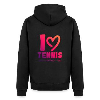Ich liebe Tennis - Unisex Premium Bio Zip Hoodie - Schwarz - Hinten - Nico (187cm)