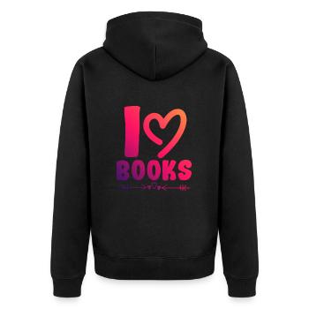I love books - Unisex Premium Organic Zip Hoodie - black - Back - Nico (187cm)