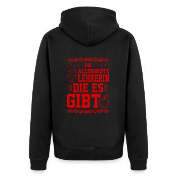 Allerbeste Lehrerin - Unisex Premium Bio Zip Hoodie - Schwarz - Hinten - Nico (187cm)