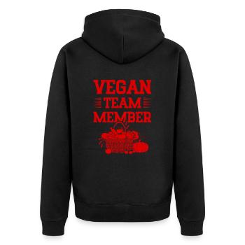 Vegan Team Member - Unisex Premium Bio Zip Hoodie - Schwarz - Hinten - Nico (187cm)