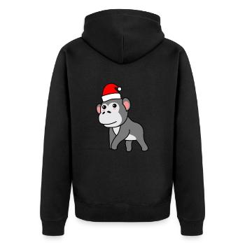 Gorilla Comic Weihnachten Xmas - Unisex Premium Bio Zip Hoodie - Schwarz - Hinten - Nico (187cm)