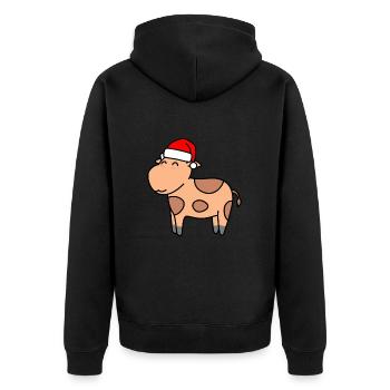 Kuh Comic Weihnachten Xmas - Unisex Premium Bio Zip Hoodie - Schwarz - Hinten - Nico (187cm)