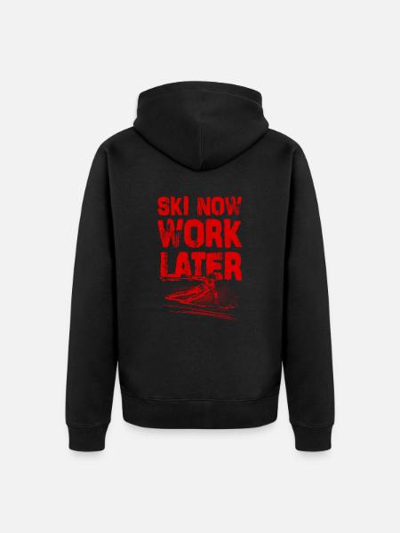 Ski now work later - Unisex Premium Organic Zip Hoodie - black