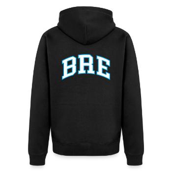 Bre - Unisex Premium Bio Zip Hoodie - Schwarz - Hinten - Nico (187cm)