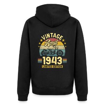 Oldtimer-Biker geboren April 1943 80-jähriges Jubiläum - Unisex Premium Bio Zip Hoodie - Schwarz - Hinten - Nico (187cm)