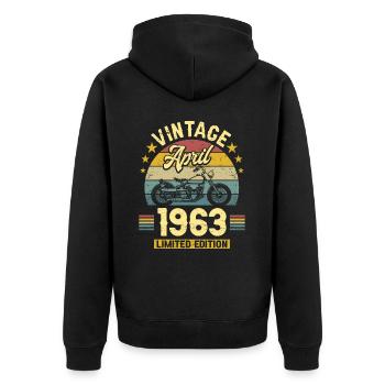 Oldtimer-Biker geboren April 1963 60-jähriges Jubiläum - Unisex Premium Bio Zip Hoodie - Schwarz - Hinten - Nico (187cm)