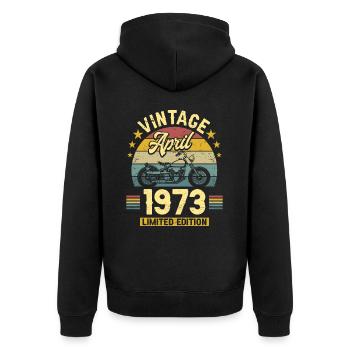 Oldtimer-Biker geboren April 1973 50-jähriges Jubiläum - Unisex Premium Bio Zip Hoodie - Schwarz - Hinten - Nico (187cm)