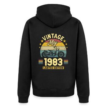 Oldtimer-Biker Jahrgang Mai 1983 40-jähriges Jubiläum - Unisex Premium Bio Zip Hoodie - Schwarz - Hinten - Nico (187cm)