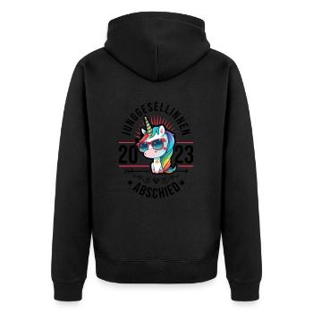 Junggesellinnen Abschied 2023 Einhorn - Unisex Premium Bio Zip Hoodie - Schwarz - Hinten - Nico (187cm)