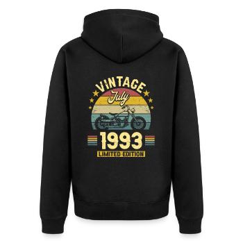 Bikerparty Juli 1993 30-jähriges Jubiläum - Unisex Premium Bio Zip Hoodie - Schwarz - Hinten - Nico (187cm)