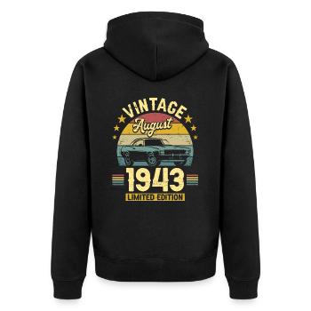 Birthday Party August 1943 80 years anniversary - Unisex Premium Organic Zip Hoodie - black - Back - Nico (187cm)