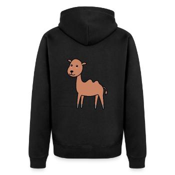 Kamel Comic - Unisex Premium Bio Zip Hoodie - Schwarz - Hinten - Nico (187cm)