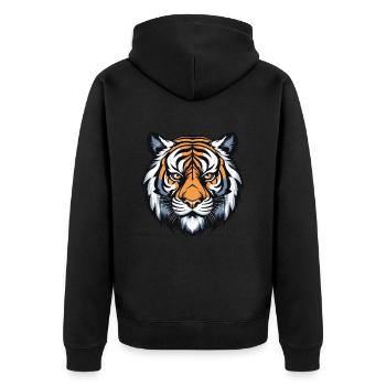 Tiger Portrait - Unisex Premium Bio Zip Hoodie - Schwarz - Hinten - Nico (187cm)