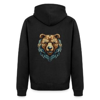 Bär Portrait - Unisex Premium Bio Zip Hoodie - Schwarz - Hinten - Nico (187cm)