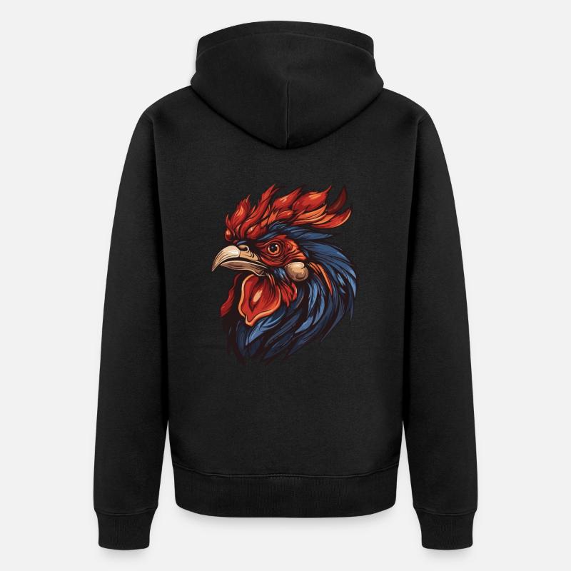 Portrait de coq - Veste à capuche bio Premium Unisexe - noir
