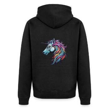 Einhorn Portrait - Unisex Premium Bio Zip Hoodie - Schwarz - Hinten - Nico (187cm)