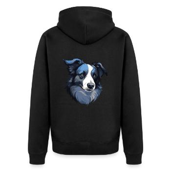 Border Collie Hund Portrait - Unisex Premium Bio Zip Hoodie - Schwarz - Hinten - Nico (187cm)