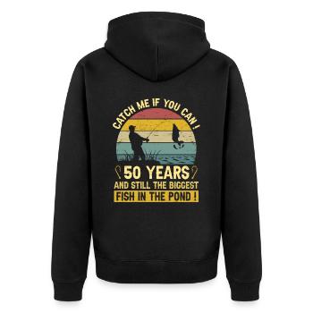 50 Ans Pêcheurs Fête 50 Ans Anniversaire Pêcheur - Veste à capuche bio Premium Unisexe - noir - Dos - Nico (187cm)