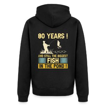 80 Jahre Angelbegeisterter Fischer zum 80-jährigen Jubiläum - Unisex Premium Bio Zip Hoodie - Schwarz - Hinten - Nico (187cm)