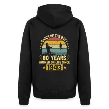 Anniversaire Pêcheur 1943 80 Ans Anniversaire - Veste à capuche bio Premium Unisexe - noir - Dos - Nico (187cm)